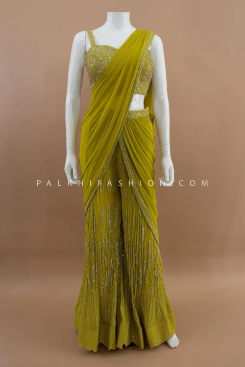 Designer Hazel Ready-to-Wear Palazzo Saree With Handwork – Palkhi Fashion