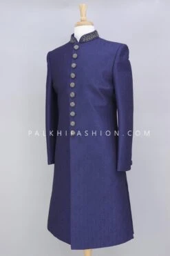 Designer Navy Blue Indo-Western In Lakhanvi Work