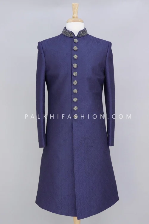 Designer Navy Blue Indo-Western In Lakhanvi Work -Indian Wear Shop designer navy blue indo western in lakhanvi work 828088