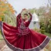 Ethnic Maroon Chaniya Choli Set With Ajarakh & Mirrorwork – Palkhi Fashion