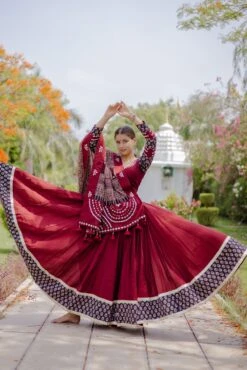 Ethnic Maroon Chaniya Choli Set With Ajarakh & Mirrorwork – Palkhi Fashion