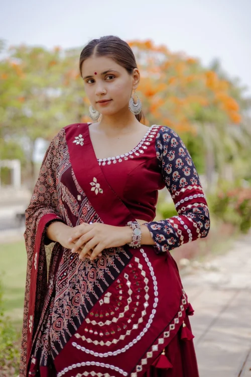 Ethnic Maroon Chaniya Choli Set With Ajarakh & Mirrorwork – Palkhi Fashion -Indian Wear Shop ethnic maroon chaniya choli set with ajarakh mirrorwork palkhi fashion 763633 scaled