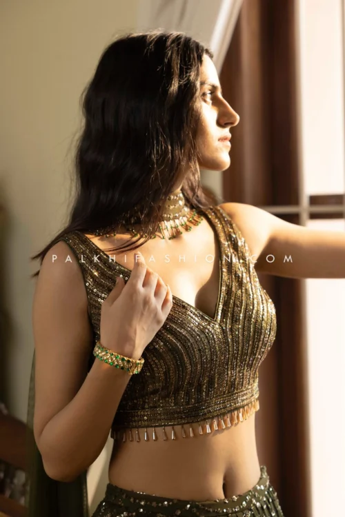 Deep Mehendi Green Lehenga Choli - Embellished Elegance By Palkhi Fashion -Indian Wear Shop g2 scaled