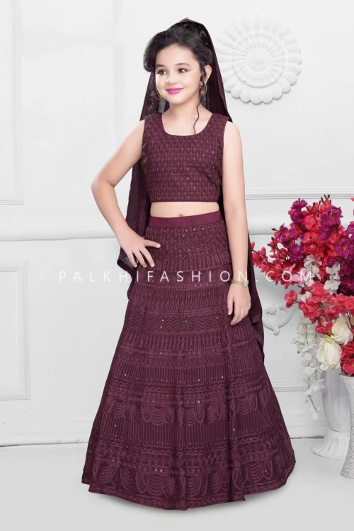 Glamourous Wine Color Designer Girls Lehenga Choli