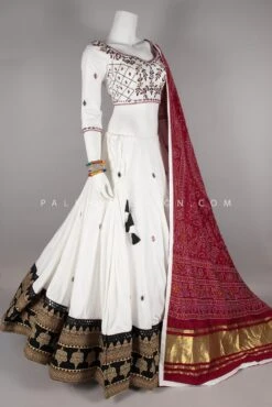 Kutch Combo: Ajrakh & Bandhani White Navratri Chaniya Choli - Palkhi Fashion