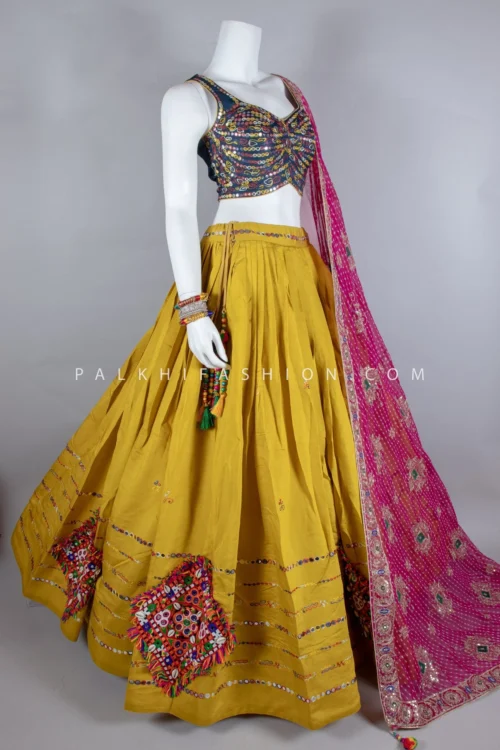 Light Mustard Navratri Chaniya Choli With Kutchi Embroidery – Palkhi Fashion
