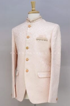 Light Peach Jodhpuri Suit With Chikankari Work