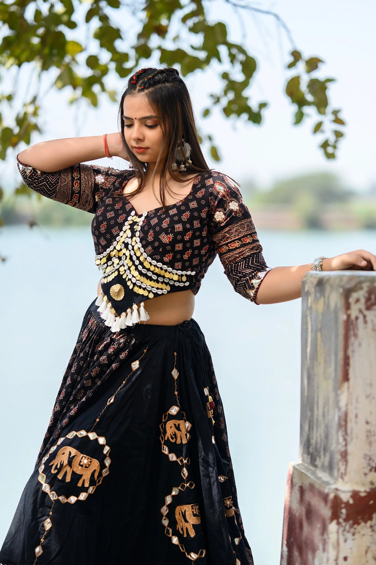 Luxurious Handcrafted Black Navratri Lehenga With Ajarakh Work 5 Luxurious Handcrafted Black Navratri Lehenga With Ajarakh Work - Image 3