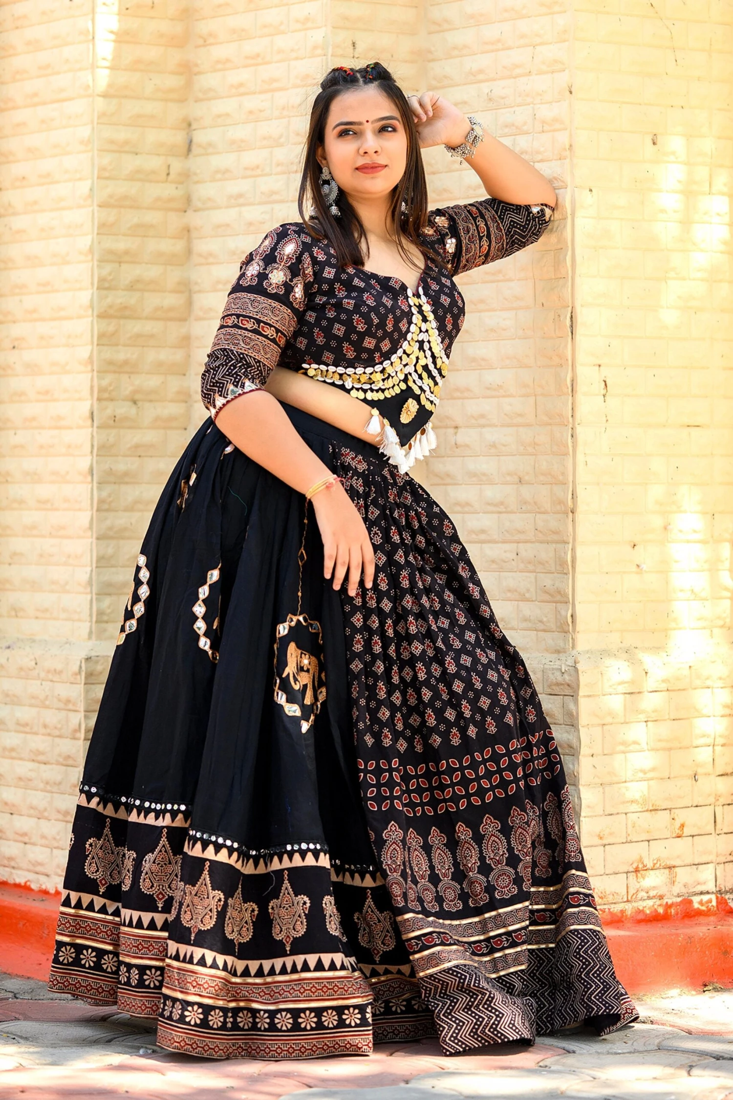 Luxurious Handcrafted Black Navratri Lehenga With Ajarakh Work 9 Luxurious Handcrafted Black Navratri Lehenga With Ajarakh Work - Image 7