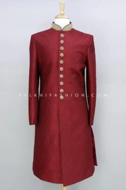 Maroon Pure Silk Black Indo-Western With Embroidery Work