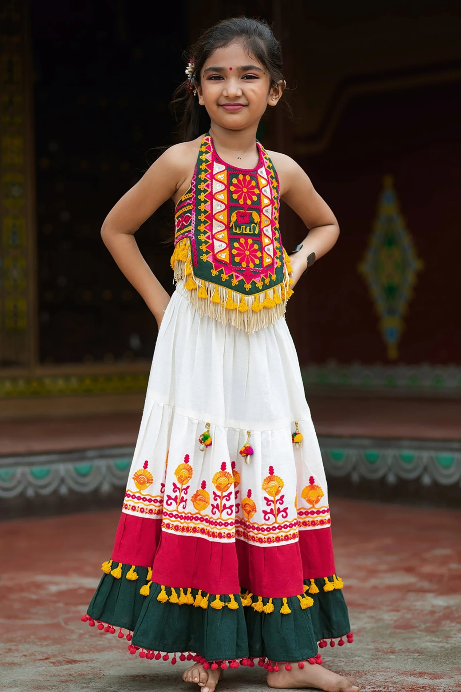 Multicolor Cotton Girls Chaniya Choli With Traditional Embroidery – Palkhi Fashion 6 Multicolor Cotton Girls Chaniya Choli With Traditional Embroidery – Palkhi Fashion - Image 4