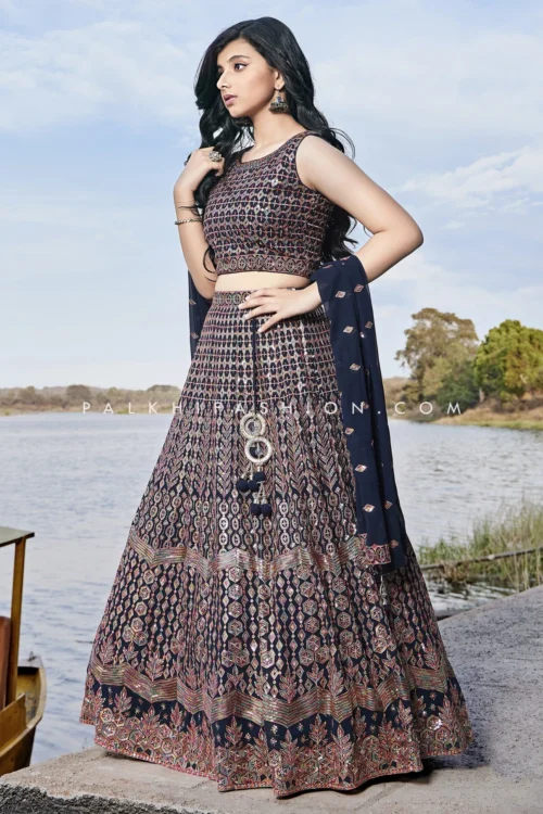 Navy Blue Girl Designer Lehenga Choli With Appealing Work