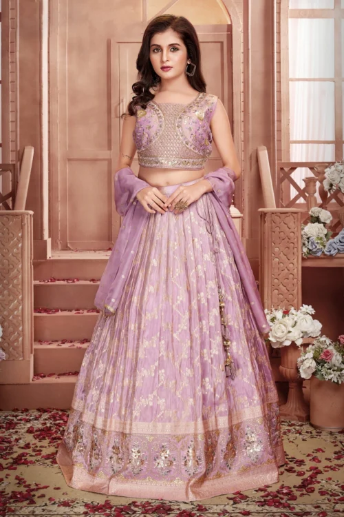 Premium Lilac Banarasi Silk Girls Lehenga Choli With Intricate Embroidery – Palkhi Fashion
