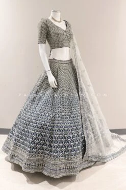 Royal Grandeur: Premium Teal Blue Pure Silk Bridal Lehenga Choli With Handwork