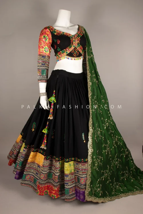 Sparkle & Spin: Black Vintage Work Designer Chaniya Choli Set