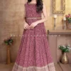 Wine Pure Georgette Embroidery Work Gown For Girls -Indian Wear Shop wine pure georgette embroidery work gown for girls 732542